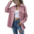 thumbnail image 2 of Seyurigaoka Women Juniors Shacket Corduroy Shirt Jacket, Solid Color Lapel Outerwear with Pockets, 2 of 7