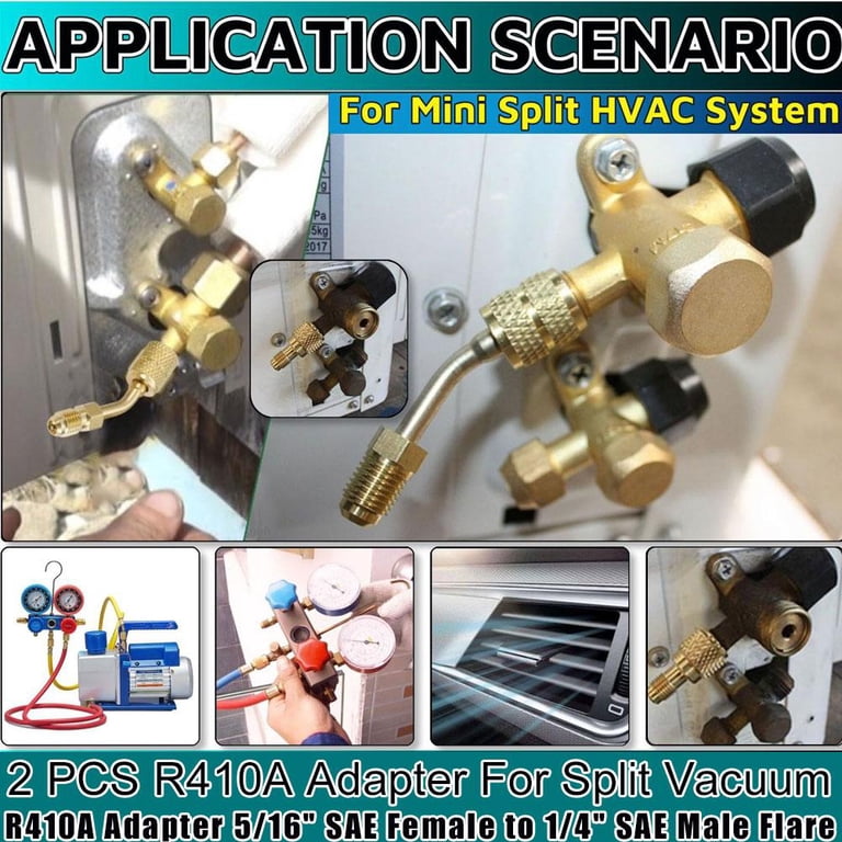 ZNDAW R410A Adapter Kit For Mini Split Systems – 5/16" Female To 1/4" Male Flare Valve Core Remover With 45° & 90° Ports, Hose Gaskets, HVAC Refrigeration Tool Set