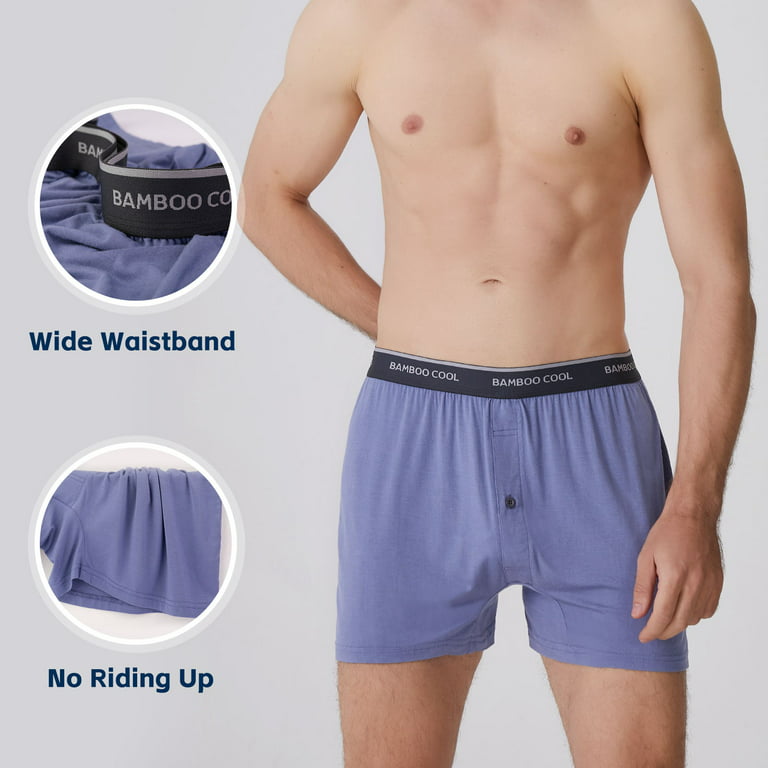 Men's Boxer Shorts Moisture-Wicking,Breathable Bamboo Viscose Underwear  with Button Fly,4 Pack 