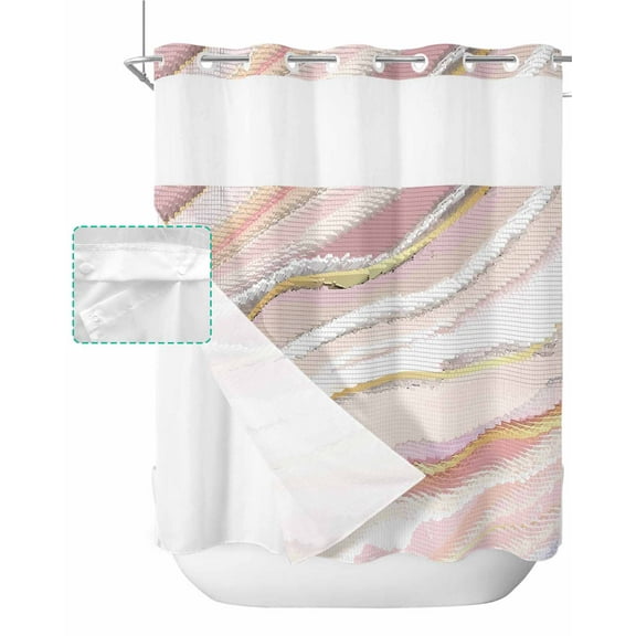 No Hook Shower Curtain with Snap in Liner, Marble Abstract Pink Gradient Smudged Texture Hotel Shower Curtains for Bathroom, Washable Shower Curtain Liner Set with Mesh Top Window, 72"x72"