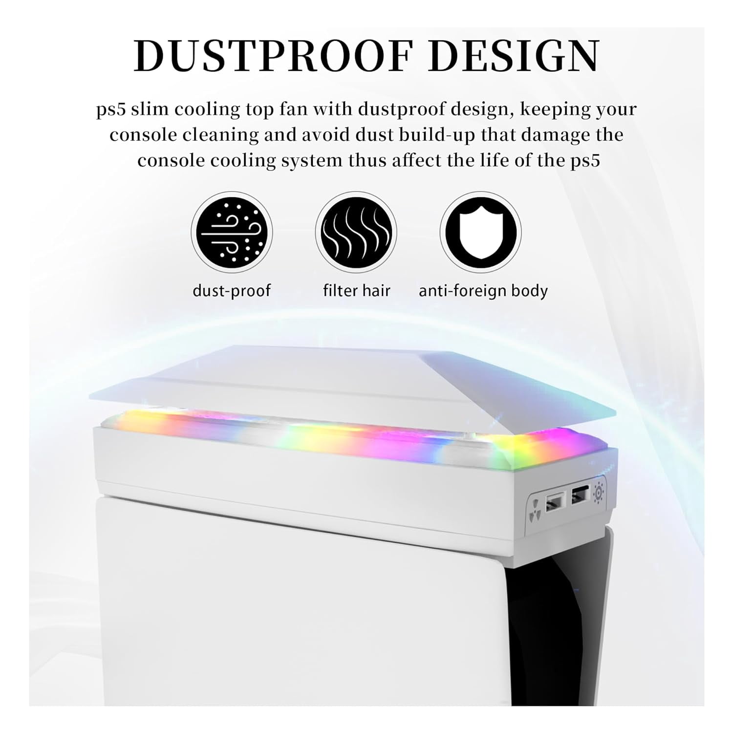 GAEKOL Dustproof PS5 Slim Cooling Fan with 8 Modes Light, Upgraded Quiet Fan Compatible with Playstation 5 Slim Console(Digital/Disc) Accessories, Cooler Fan with 3 Adjustable Speed, 2 USB Port