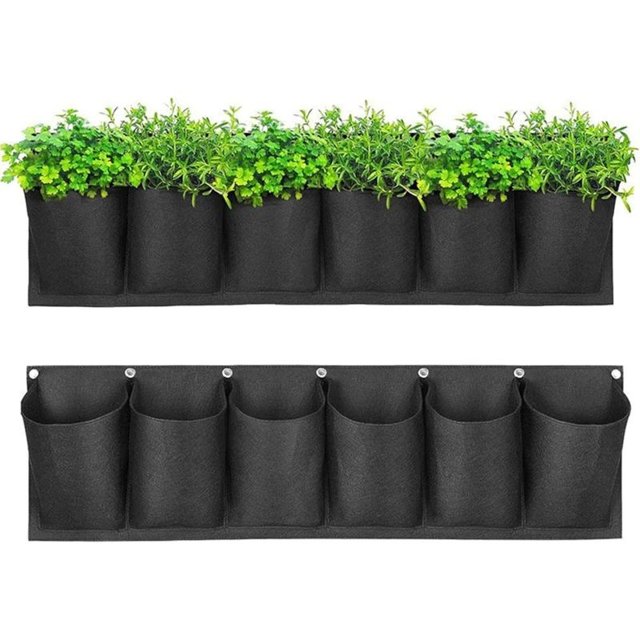 Macetero colgante de pared para plantas de interior y exterior, barandilla para balcón, macetero para hierbas, un paquete de 6 bolsillos