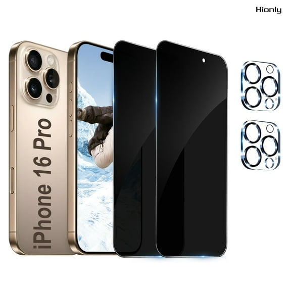 [2 2 Pack] Hionly for iPhone 16 Pro Privacy Screen Protector with Camera Lens Protector,Sensor Protection,Case Friendly Tempered Glass Film[9H Hardness] [Bubble Free] [Easy Install]