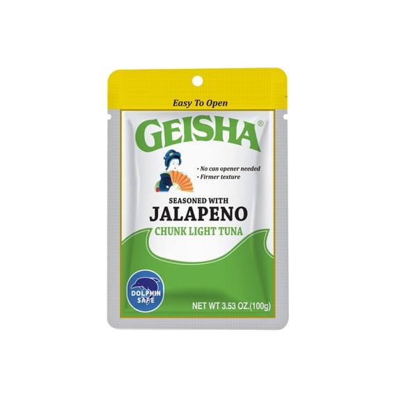 GEISHA Chunk Light Tuna Seasoned with Jalapeno 3.53oz (Pack of 12), Tuna| HALAL & Kosher Certified – Gluten Free – Wild Caught – Dolphin Safe Catch – Good Source of Protein