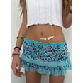 thumbnail image 3 of Women Y2K Lace Mini Skirt Low Rise Leopard Half Slip Skirt Contrast Ruffle Flowy Mesh Short Skirt Underskirt Lake Blue, 3 of 5