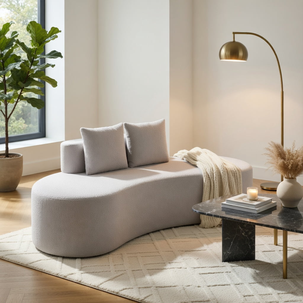 Hommoo Modern Curved Upholstered Sofa, Includes 2 Removable Pillows, Polyester Fabric Living Room Couch, Gray