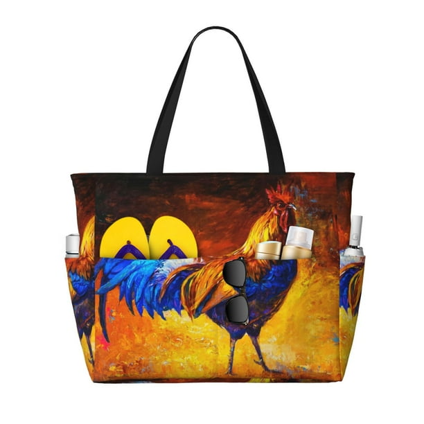Fotbe Colorful Rooster Bolsa de Viaje para Playa - Resistente al Agua, Bolsa Tote de Gran Capacidad y Ligera con 7 Bolsillos para Mujeres y Hombres