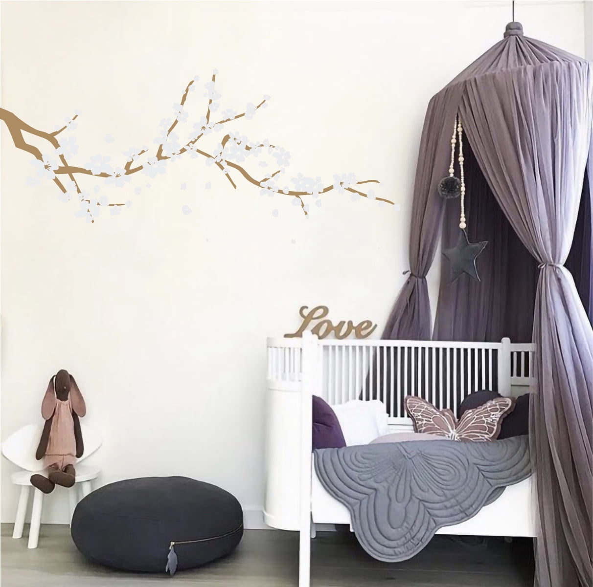 Large Japanese Cherry Blossom Tree Branch Vinyl Decal Wall Sticker | Girls Flowery Room Décor