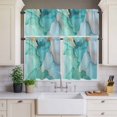 thumbnail image 2 of Abstract Teal Curtain Valances Set Aqua Marble Cracks Texture Crystal Modern Kitchen Curtains 24&nbsp;inch Length Rod Pocket Valance and Tiers 3 Piece Set Small Bedroom Bathroom Laundry Decor, 2 of 9