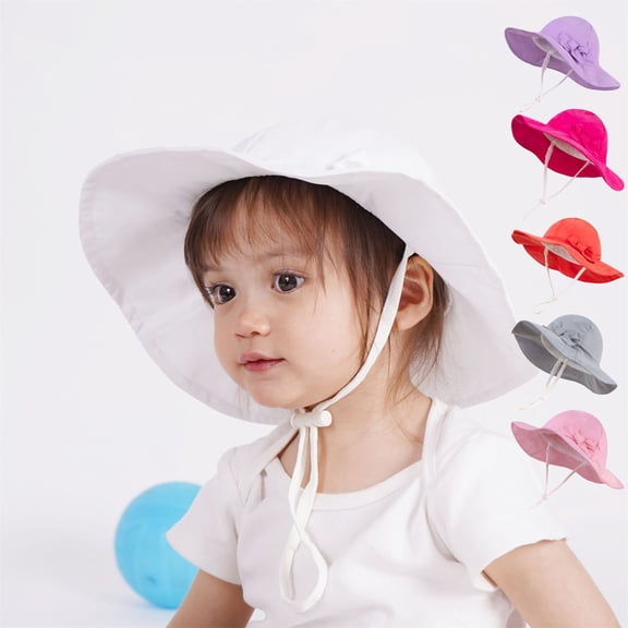 LRen Little Girl Tea Party Hats UPF 50 Wide Brim Baby Sun Hat for Outdoor Beach Adjustable Bucket Style Toddler Purple