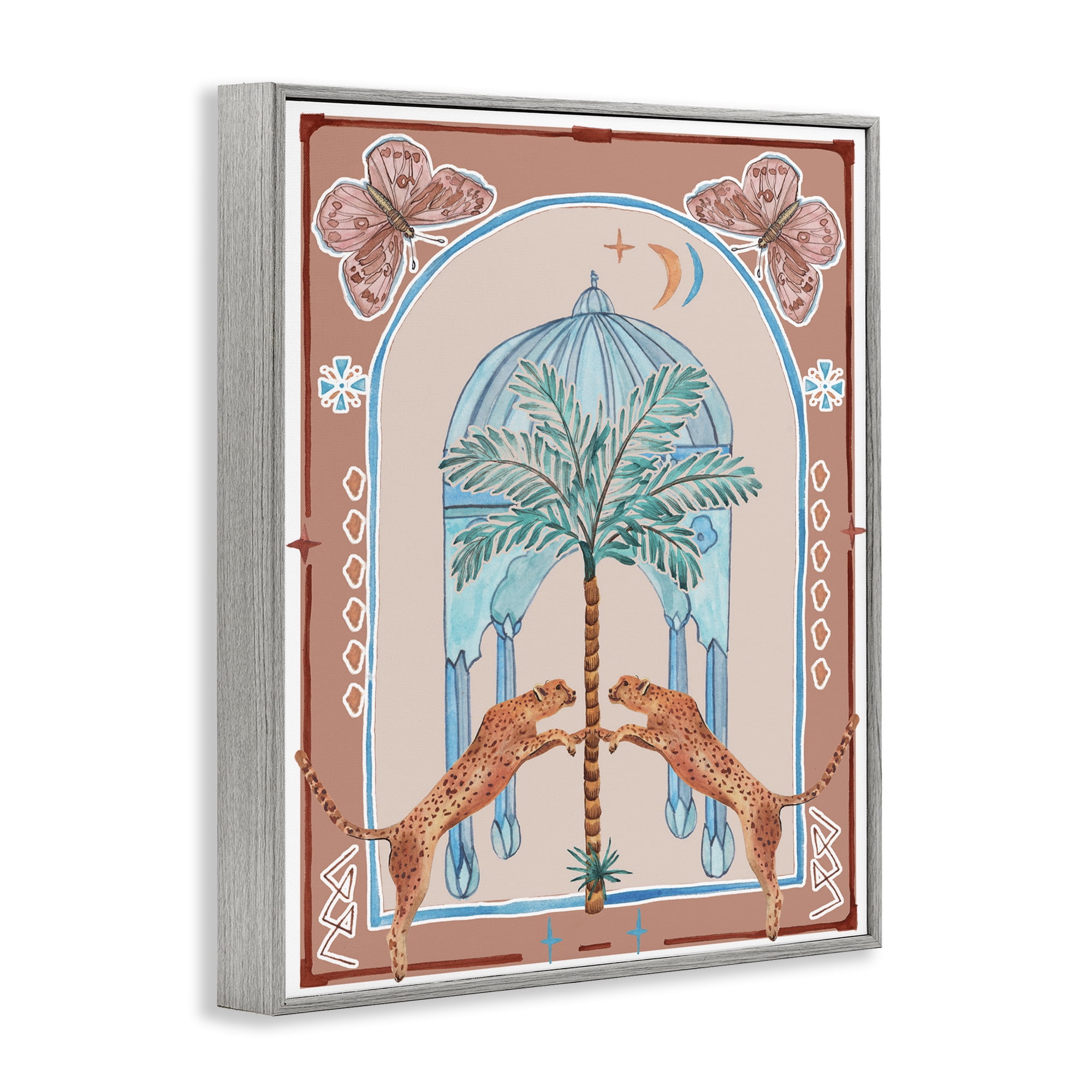 Stupell Industries Traditional Leopards & Palm Tree Animals & Insects Painting Gray Framed Art Print Wall Art, 16 x 20