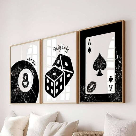 UNFFRAMED Y2K Retro Wall Art Set, Ace Card & Eight Ball Posters Set 3 Prints 8x12