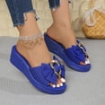 thumbnail image 2 of Blue Womens Summer Bow Accent Wedge Wedge Heel Slide Sandals For Casual Outdoor And Indoor Wear With Easy Slip On Design Everyday Footwear Size 37, 2 of 9