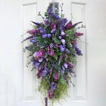 Spring Summer Front Door Teardrop Tulip Wreath Artificial Floral Swag Wreath for Home Decor