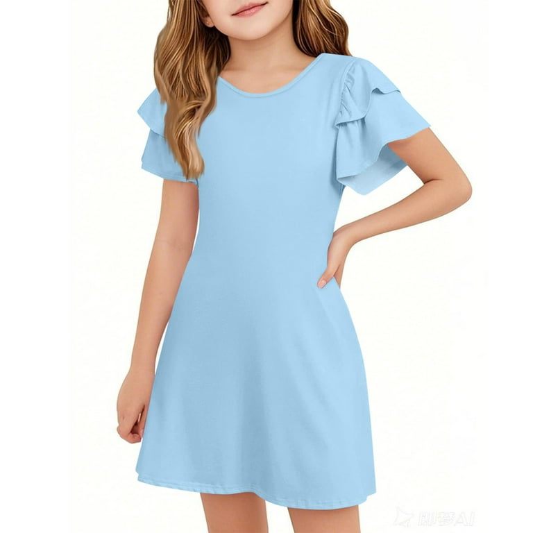 cute blue dresses for tweens TQWQT Girls Blue Dresses Size Casual Girls Dresses Tween Girls Clothes Summer Kids Square Neck Cute Formal Dress Off Shoulder Summer Outfits