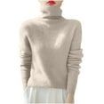 thumbnail image 2 of Sevevn Women's Knitted Sweater Base Shirt Long Sleeved Fashionable Turtleneck Top Beige XL Summer Clearance, 2 of 3