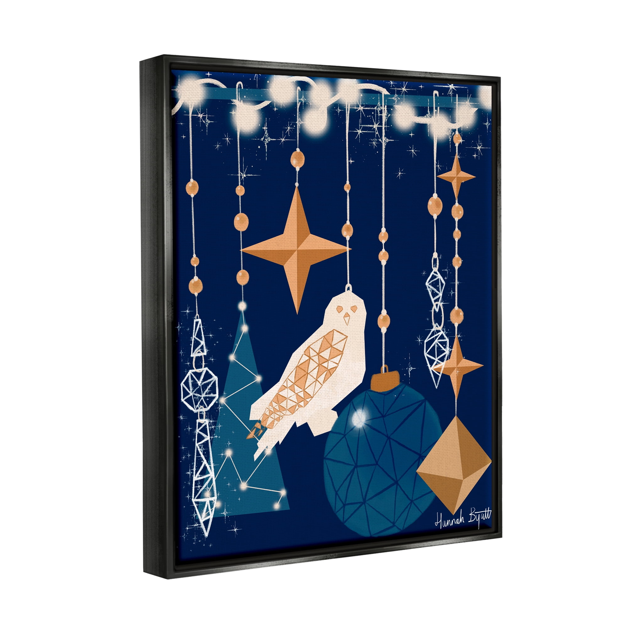 Stupell Industries Geometric Winter Owl Holiday Painting Black Floater Framed Art Print Wall Art, 25 x 31