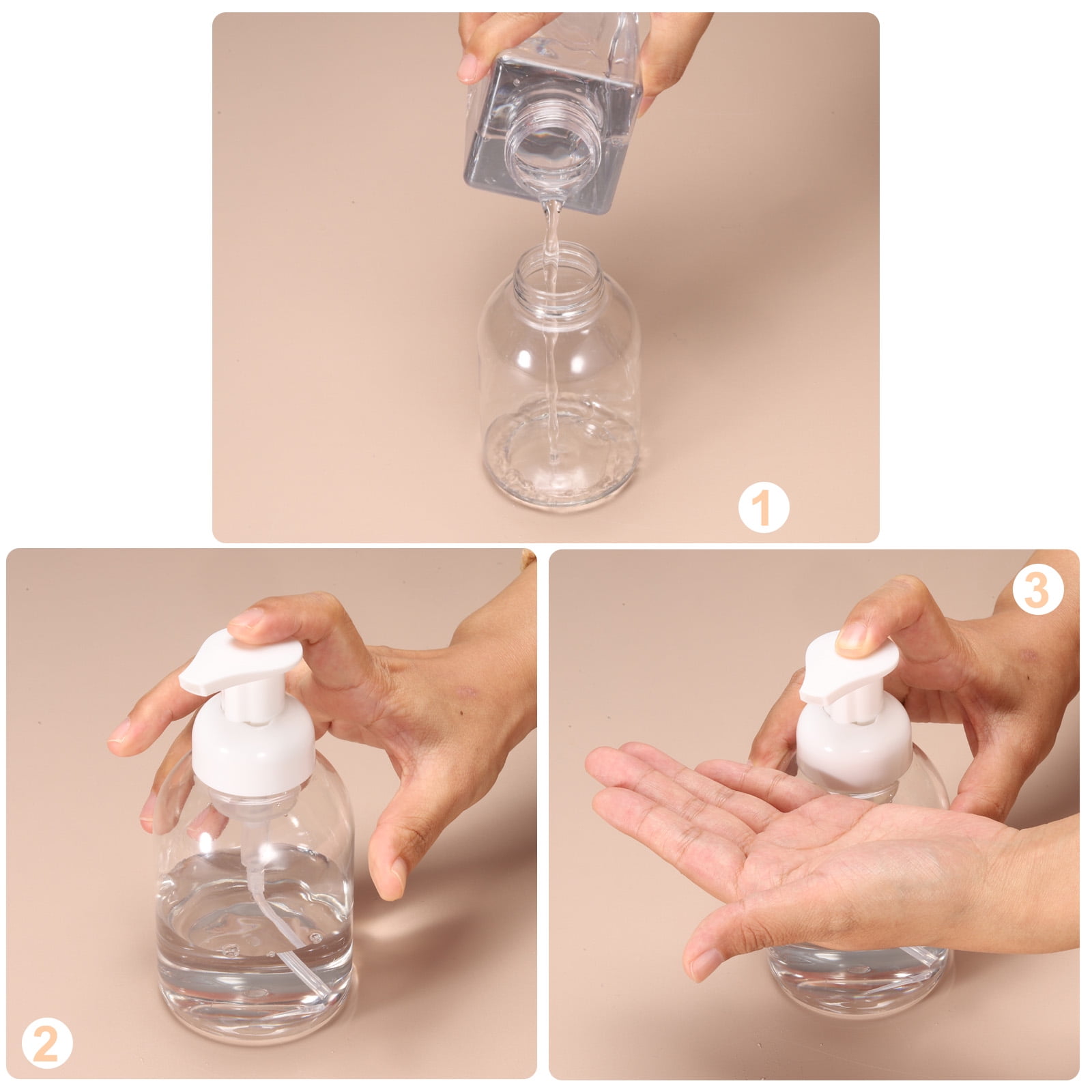 2PCS Square Empty Foam Pump Bottle, 650ml Travel Foam Soap Dispenser with Label for Lash Shampoo(9"Brown)