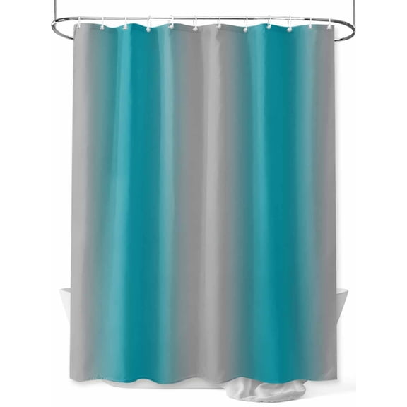 Turquoise Grey Ombre Shower Curtain, Gradient Color Waterproof Shower Curtain Set with 12 Hooks Lightweight Washable Fabric Shower Curtains for Bathroom 48x72 Inches