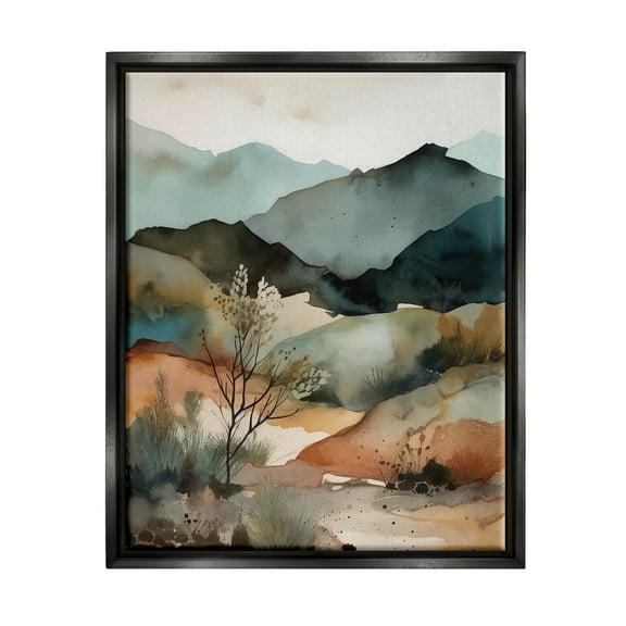 Stupell Industries Mountains Mood Abstract Landscape Painting Black Floater Framed Canvas Art Print Wall Art, 25 x 31