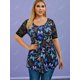thumbnail image 2 of Tallas grandes Flower Flower Insertar mariposa Imprimir camiseta Rosegal Camisetas tallas grandes, 2 of 5