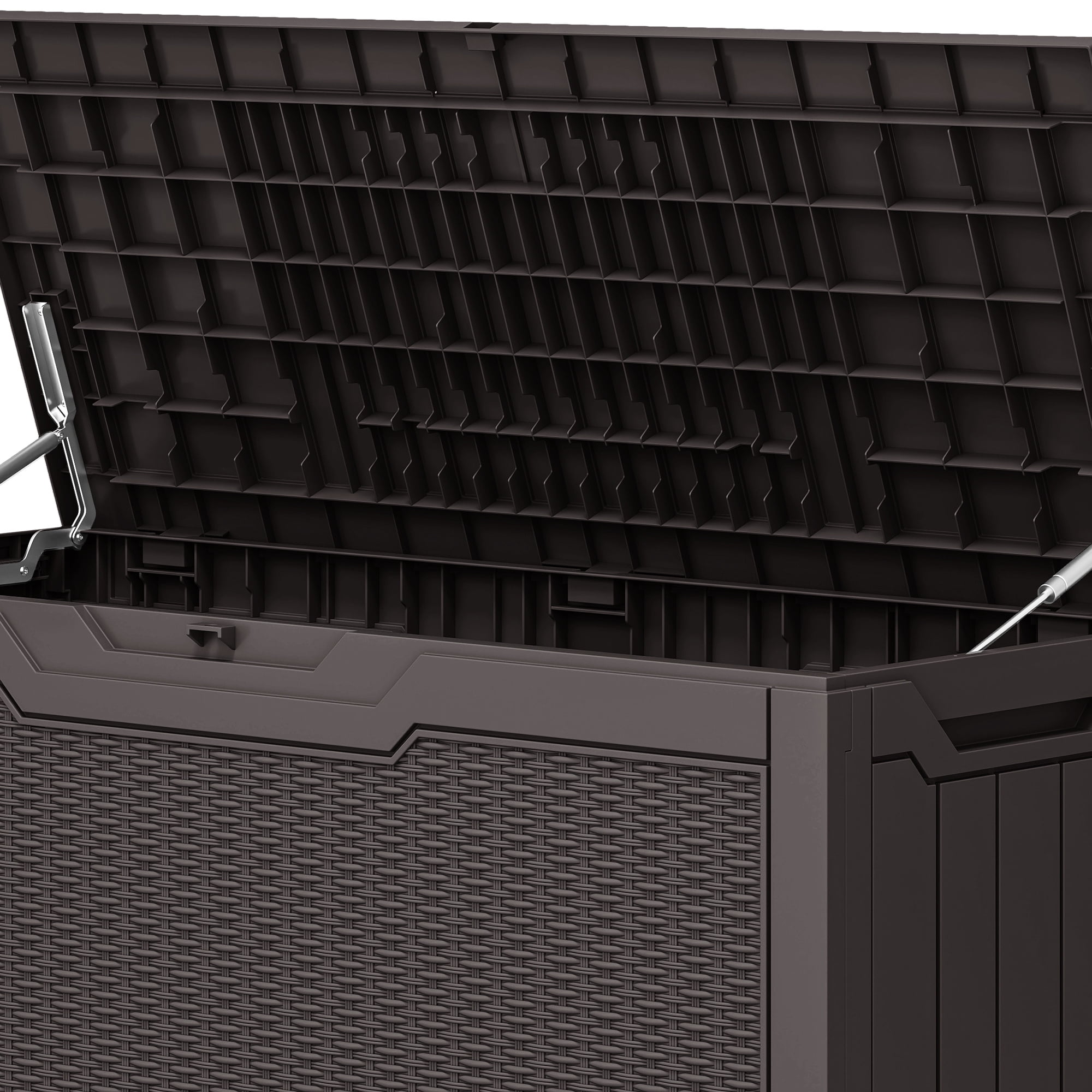 Uforic 80 Gallon Resin Deck Box, Weather Resistant Rattan Outdoor Storage Box, Lockable for Patio Garden Pool Supplies, Dark Brown