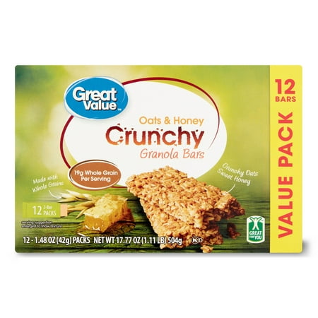 Great Value Oats & Honey Crunchy Granola Bars Value Pack 17.77 oz 12 Count