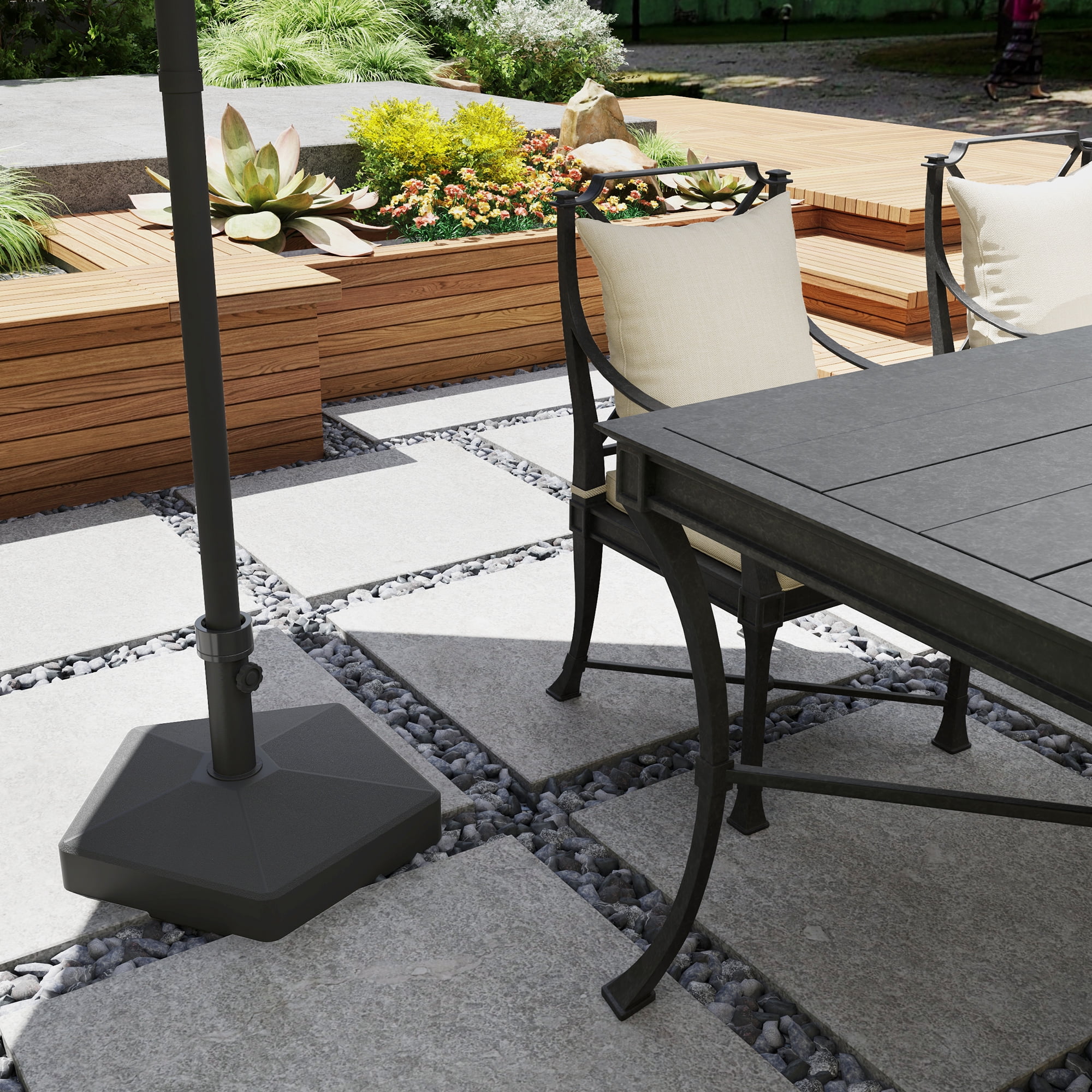 Outsunny Patio Umbrella Base Holder Outdoor Umbrella Stand, Filled Up to 42lbs with Stand or 33lbs with Water for Garden Poolside, Black