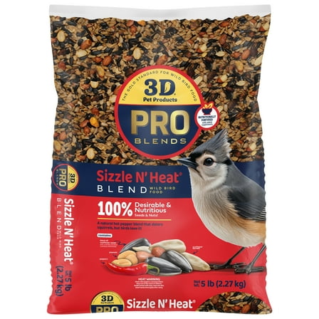 3-D Pro Blends Sizzle N' Heat, Wild Bird Food, Spicy Bird Seed to Prevent Squirrels, 5 Pounds