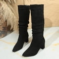 thumbnail image 4 of Viluyesy Womens Knee High Boots Pointed Toe Block Heel Faux Suede Slouch Pull On Elegant Daily Dress Boots Black Size US8.5, 4 of 9