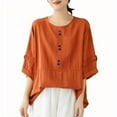 thumbnail image 1 of Yuyuzo Plus Size Tops for Women 3/4 Length Sleeve Tops Crewneck Solid Color Blouses Loose Fitted Tees, 1 of 7
