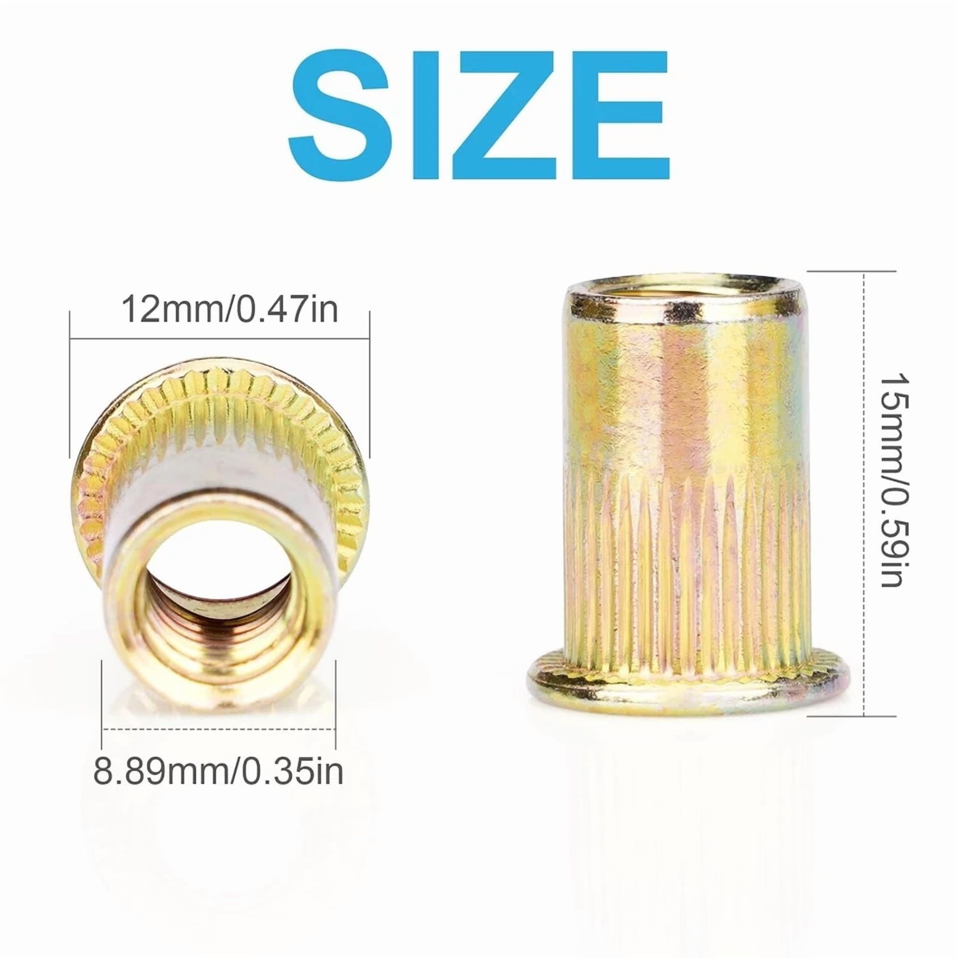 CIRCLE- Rivet Nuts, 100 Pieces 1/4"-20, Rivet Nut, Carbon Steel Flat Head Rivnut Threade