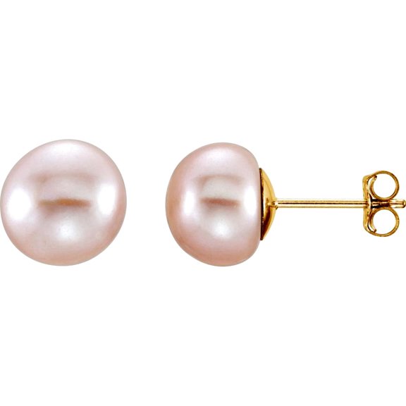 14k Yellow Gold Cultured Pink Freshwater Pearl 8.0-9mm Polished Freshwater Cultured Pearl Earrings Stud Earring for Wome
