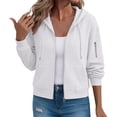 thumbnail image 4 of Hurxie Women's Full Zip Up Hoodies Waffle Knit Long Sleeve Sweatshirt Tops Early Fall Fashion Clothes, Knit Long Sleeve, Oversized Hooded Tops, 4 of 6