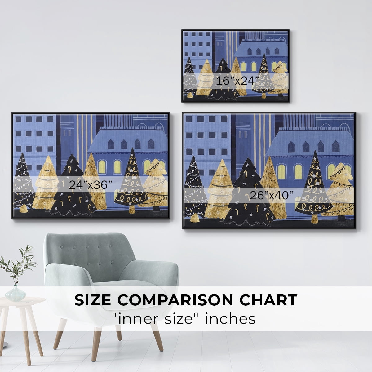 Holiday Night Collection A - Framed Gallery Wrapped Holiday Canvas - 17 x 25 - Black Frame