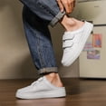 thumbnail image 5 of Men's White Leather Double Strap Mule Slip On Platform Casual Skate Shoes, Non-Slip Backless Walking Trainers, Wide Toe Lazy Daily Driving Footwear, 5 of 7