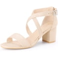 thumbnail image 1 of BLISSFUL STEP Women's Solid Color Open Toe Cross Strap Mid Chunky Heel Sandals, 1 of 7