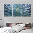 thumbnail image 3 of ONETECH Aqua Teal and Silver Sculpture Decor Large 3d Modern Contemporary Metal Wall Art Oversized Abstract Painting Artwork on Aluminum for Living 12''x16''X3 Panels, 3 of 4
