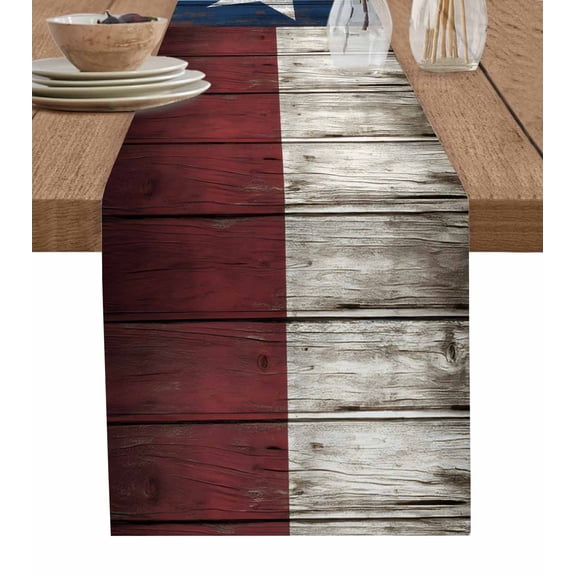 Texas Stars Table Runner 36 Inches, Navy Blue Red Retro Gray Wooden Bed Runner Dresser Scarves Tabletop for Indoor Outdoor Parties/Ceremony/Banquet, 13"x 36"