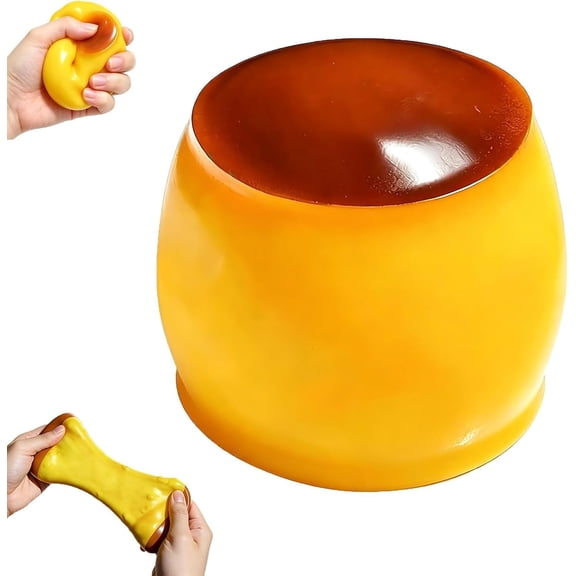 Crunchy Pudding Squishy Stress Ball Food Toy, Caramel Pudding Stress Ball Squishy, Cute Realistic Food-Desk Stress Relief for Adults Party Favor Squeeze Toy