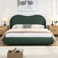 thumbnail image 1 of Noble House Queen Size Upholstered Platform Bed Frame with Rounded Corners Curved Headboard,Olive Green, 1 of 5
