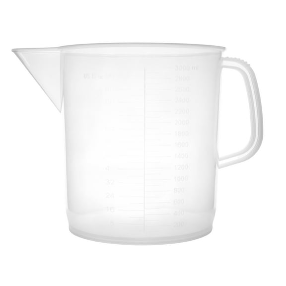 Measuring Jug, 3000ml - Short Form, Euro Design - Polypropylene Plastic - Raised Graduations - Chemical Resistant, Autoclavable - Handle for Convenient Lifting - Eisco Labs