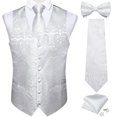 thumbnail image 1 of Chaleco de traje de Cachemira liso negro para hombre con corbata, pajarita, pañuelo, gemelos, chaleco Formal para esmoquin de boda y graduación, 1 of 5