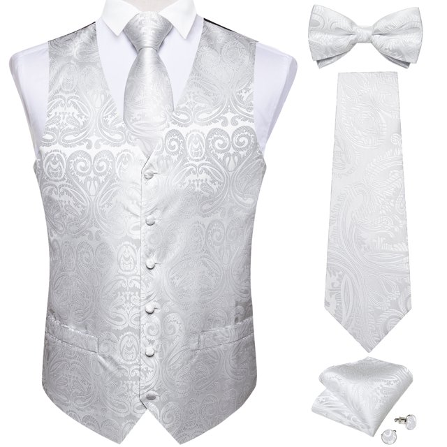 Chaleco de traje de Cachemira liso negro para hombre con corbata, pajarita, pañuelo, gemelos, chaleco Formal para esmoquin de boda y graduación