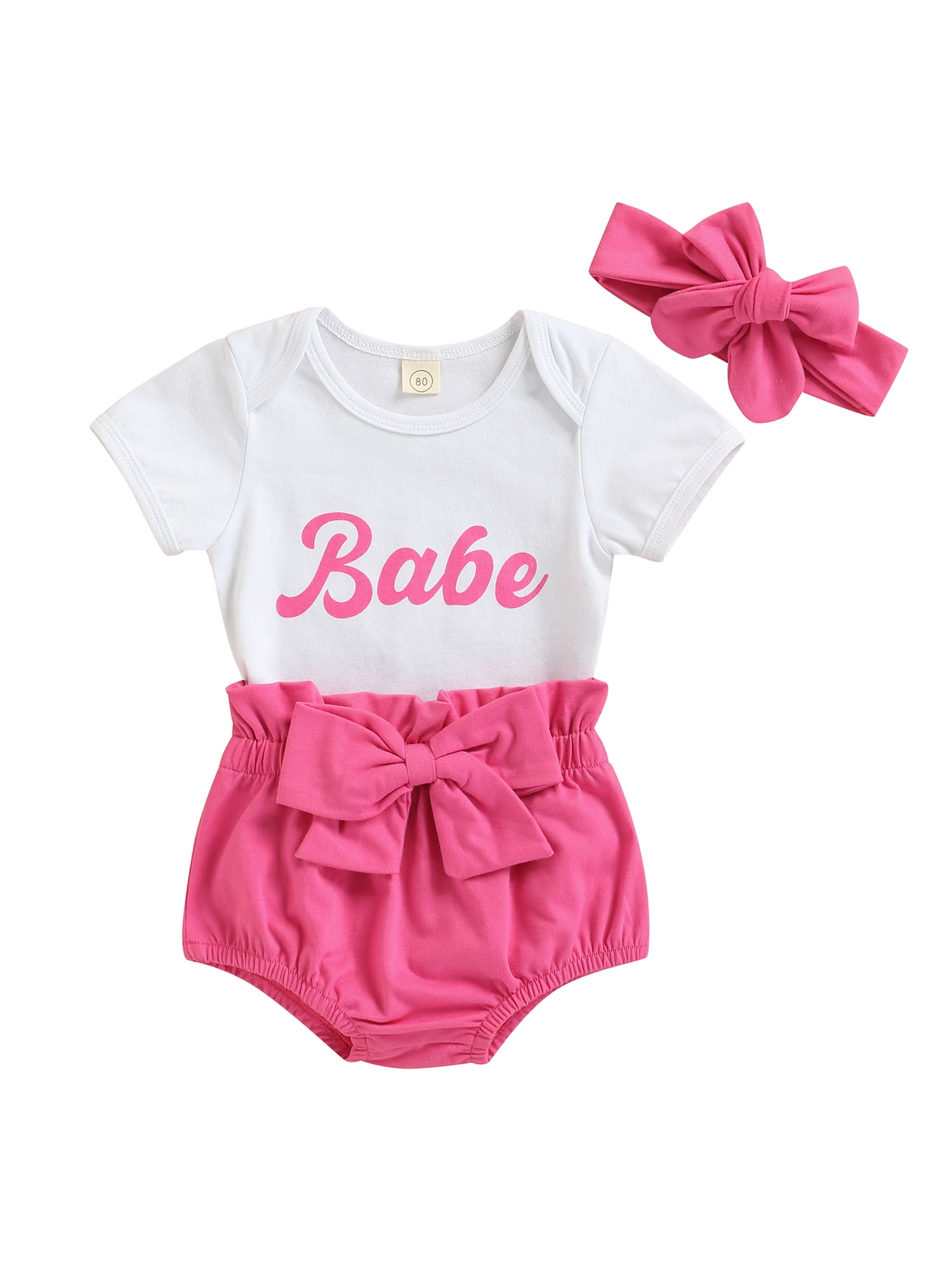 Imcute Infant Baby Girl Summer Outfit Babe Letter Print Short Sleeve Romper  Bowknot Bloomer Shorts 3pcs Clothes Set Pink 12-18 Months - Walmart.com