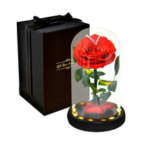 Margarine Rose and Preserved Rose in Glass Dome, Made from Artificial Preserved Flowers, Roses Never Withered Gift for Her, Valentine's, Mother's Day, Birthday (with Gift Box)