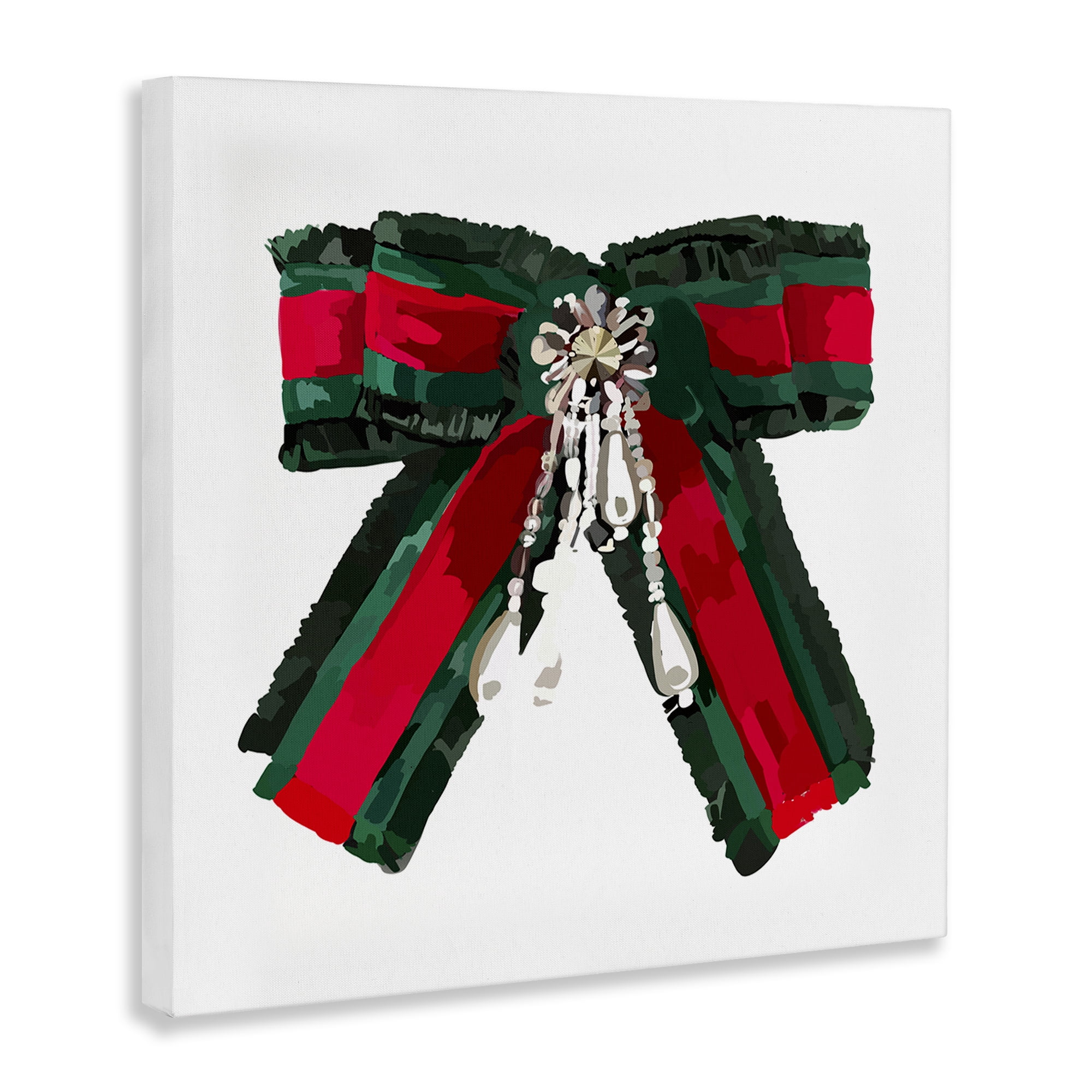 Stupell Industries Green & Red Bow Fashion Painting Wrapped Canvas Art Print Wall Art, 24 x 24