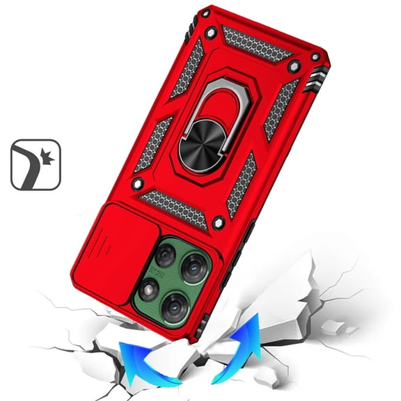 For Motorola Moto G Power 5G 2025 Hybrid Ring Shockproof with 360° Rotate Ring Kickstand, Camera Lens Protection, Soft Edge Bumper Cover, XPM Phone Case [Red]