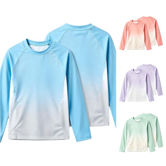 Ulitacool Girl Tops Long Sleeve Tie Dye Crewneck Rash Guard 4-5 Years Light Blue