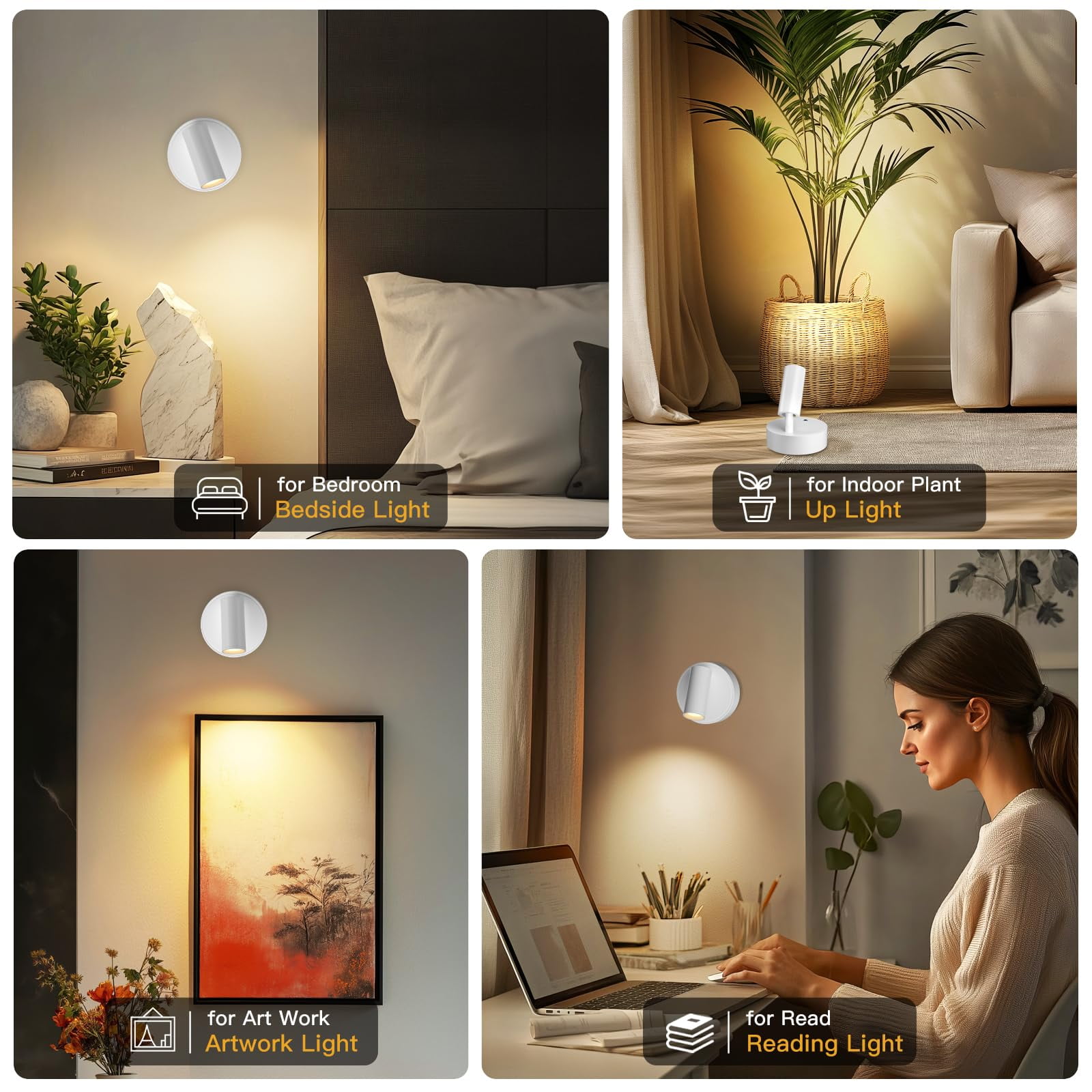 Spot Lights Indoor, Rechargeable Plant Spotlight Indoor, Wireless LED Up Lights Accent Lighting with Timer and Dimmable, Battery Powered Picture Light